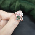 Abiding Good Plating Polishing Women 925 Sterling Silver Green Moss Agate Cute 14K Rose Gold Plated Ring Set  for Girls