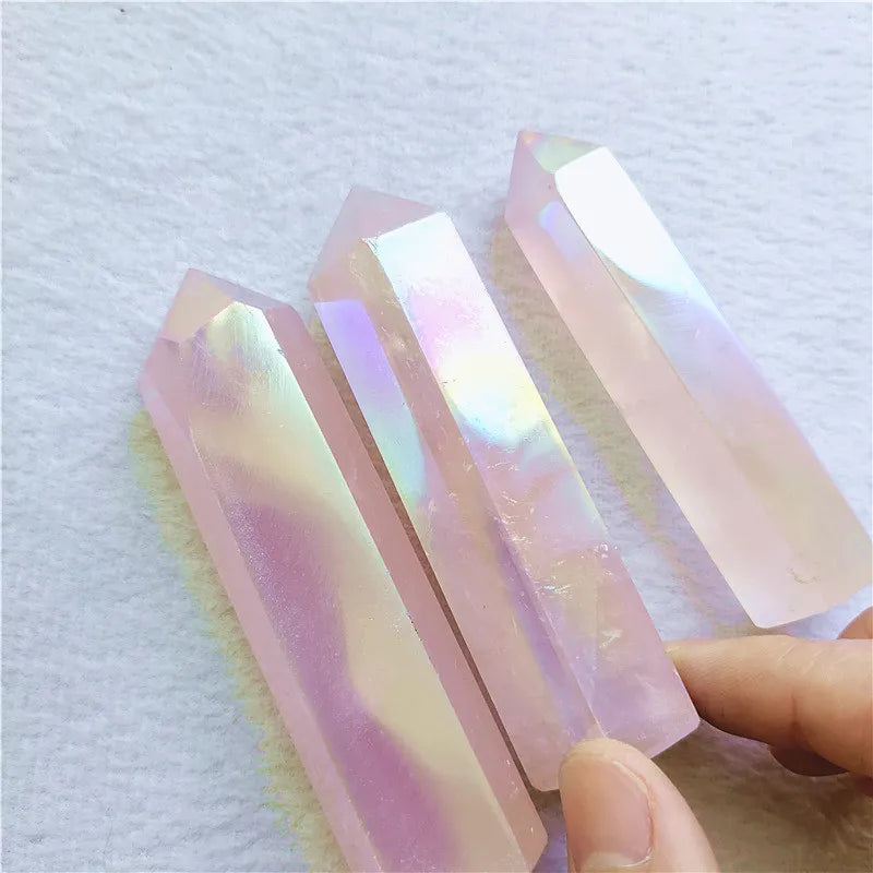 Wholesale Angel Aura Natural Electroplating Crystal Tower Rose Quartz Point Tower for Decoration
