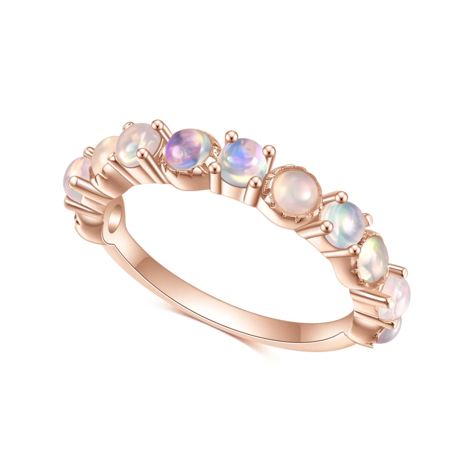 OL0953 Abiding Jewelry Rose Gold Plated Genuine Silver Handmade Natural Round Brilliant Cut African Opal Eternity Ring Band