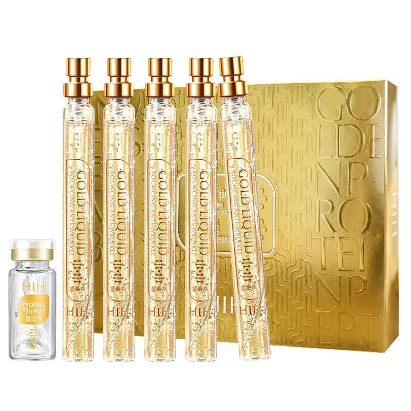 Gold Protein Peptide Essence Kit Collagen Line 24k Gold Essence Liquid Hydrating Moisturizing Anti Aging Wrinkle Skin Face Serum