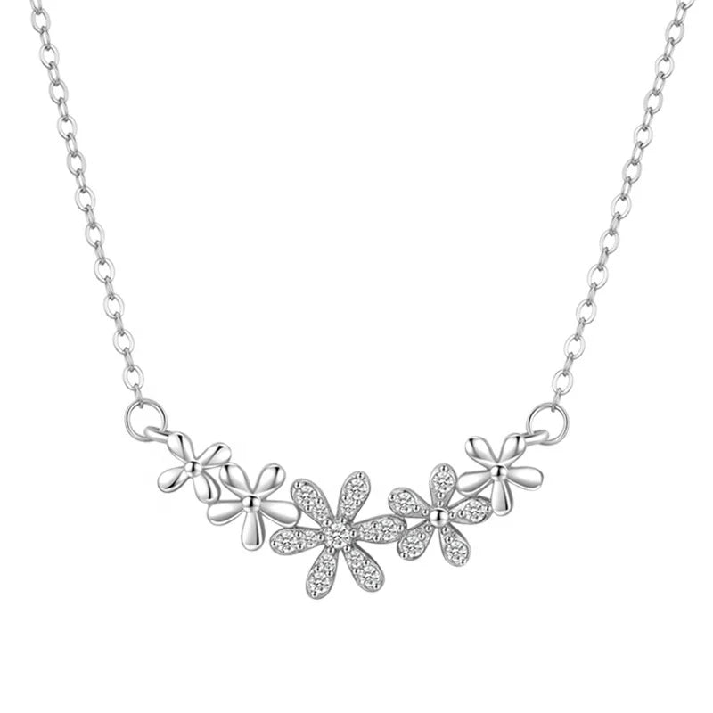 TL57 Designer Choker Necklace 925 Sterling Silver Zircon Charms Bulk Jewelry Fashion Girls Birthday Gift Cute Flower Necklace