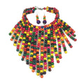 Bohemian Retro Summer Style Chunky Jewelry Set Wooden Beads Tassel Collar Necklace Drop Earrings Handmade Ethnic Accessory