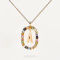 Trendy Spanish Style Initial Necklace with Rainbow Zircon Gold Plated 925 Sterling Silver for Weddings and Engagements