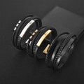 Men's Stylish Multi-Layer Hand-Woven Combination Bracelet Stainless Steel Leather Rope Bangles for Gift