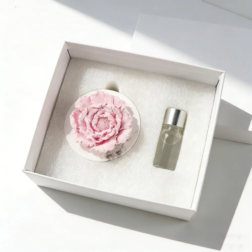 Stocked Handmade Porcelain Pink Peony Flower Scented Ceramic Aroma Plaster Air Freshener Home Fragrance Essential Oil Diffuser