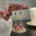 Kaimei 2022 Earring Fashion Jewelry Vintage Baroque Style Rose Flower Drop Earrings Long Women Butterfly Crystal Dangle Earrings