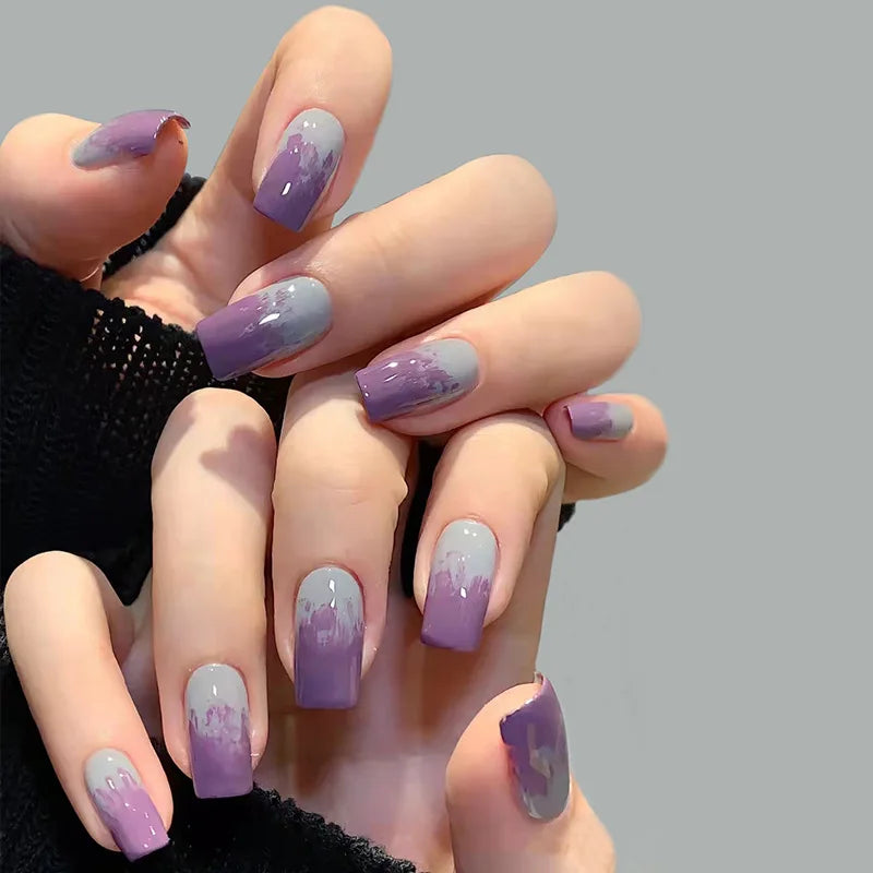 24pcs Box Packaging Artificial Finger Toe Nail Tips Glitter Matte Custom Designed Press on Nails With Glue