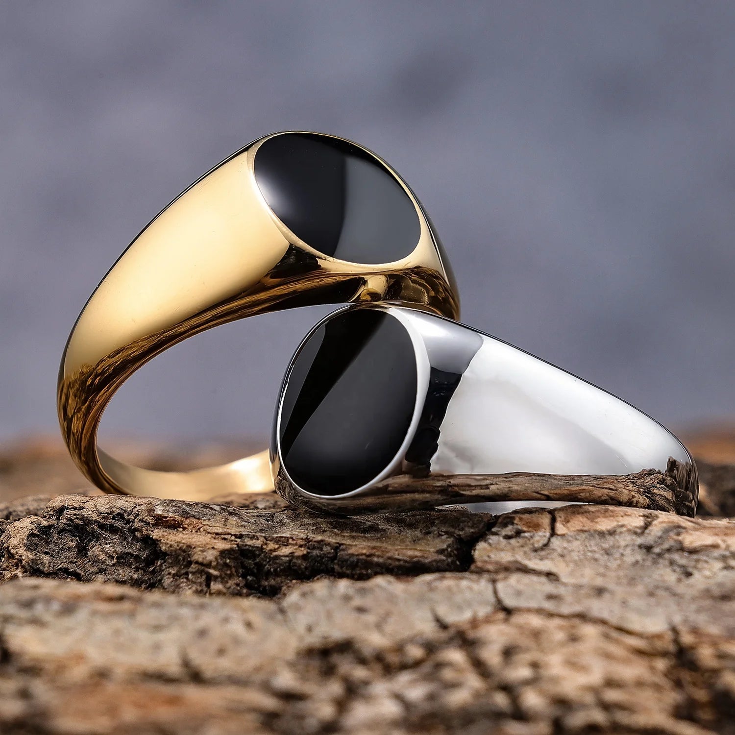 RTS Silver Gold Oval Signet Rings Minimalist Style Stainless Steel Black Exposy Women Pinky Signet Band Rings for Women Men