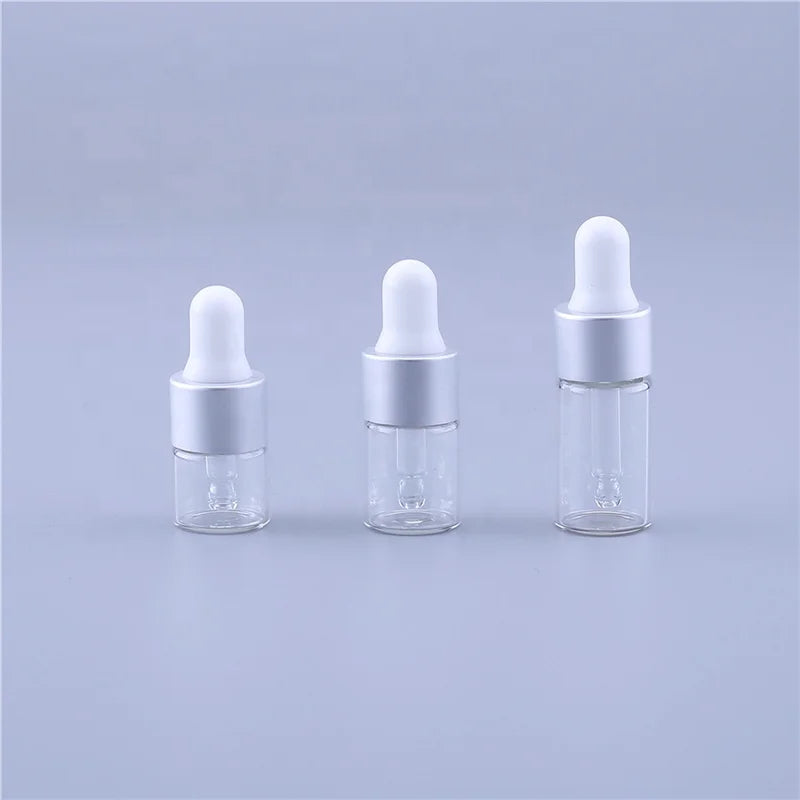 1ml 2ml 3ml Small Glass Bottles with Matte Silver Dropper clear Glass Dropper Bottle for Essential Oil Serum