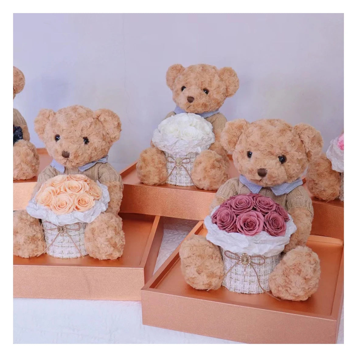 Flower Roses Bouquet Valentines Gift Box Flower Bouquet Teddy Bear Flower Rose Bouquet for Decoration and Gift