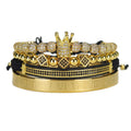 4Pcs/Set Luxury Stainless Steel Roman Numbers Engraved Bangle Micro Inlaid Zircon Ball Crown Bracelet Set
