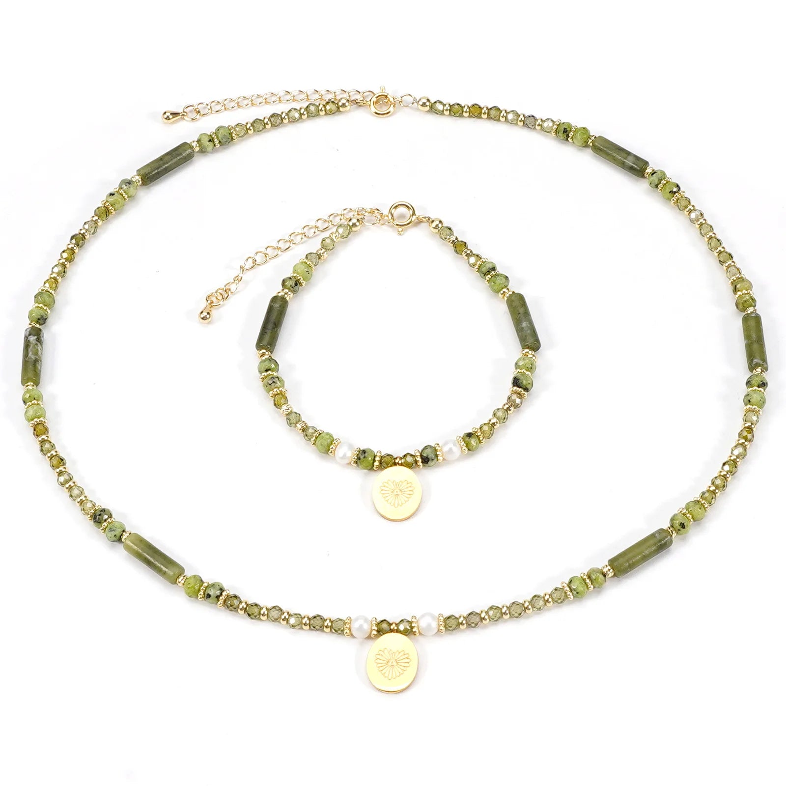 Natural Green Olive Jade Stone Necklace for Women Men Healing Crystal Energy Green Agate Stone Jewelry Beaded Choker Wholesale