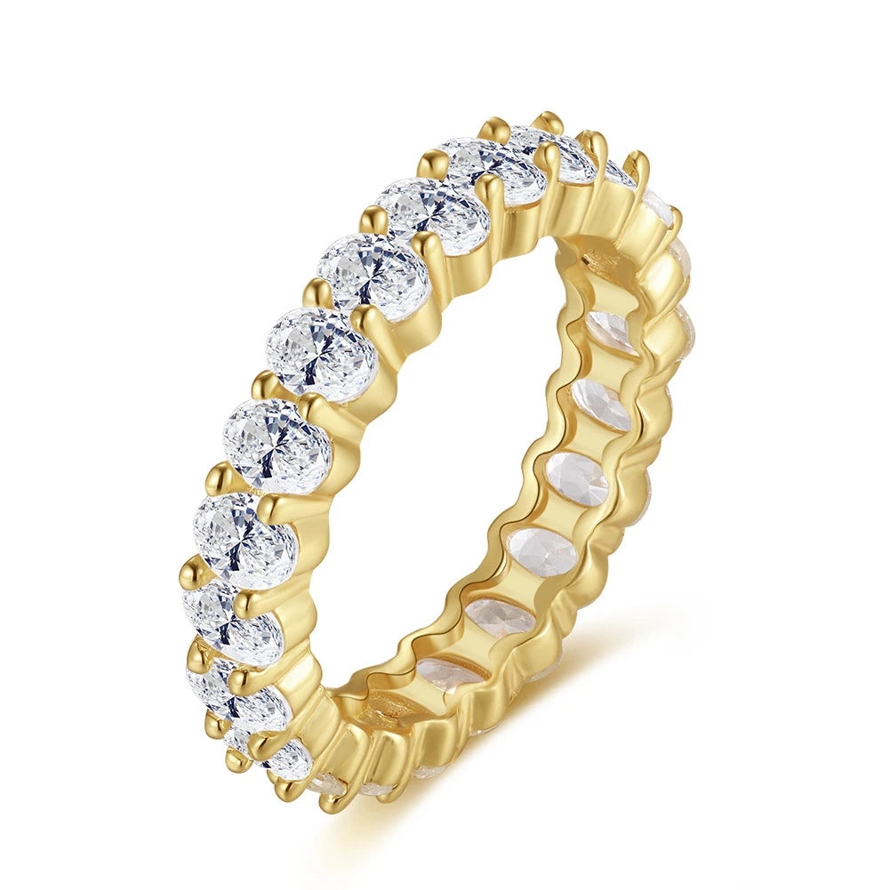 SR316 RINNTIN 14K Gold Plated Stackable Ring Oval Cubic Zirconia Love Eternity Ring Gold Rings for Women