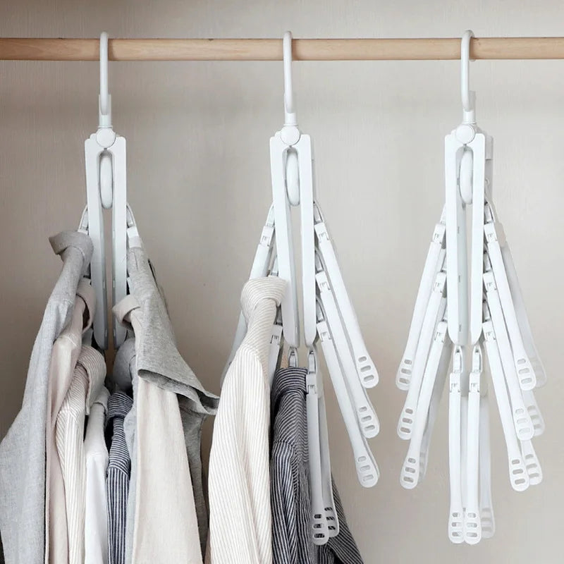 HelloWorld Household Multifunctional Folding Clothes Rack Storage Telescopic Hanger Magic Clothes Support Household Multi-Layer Drying