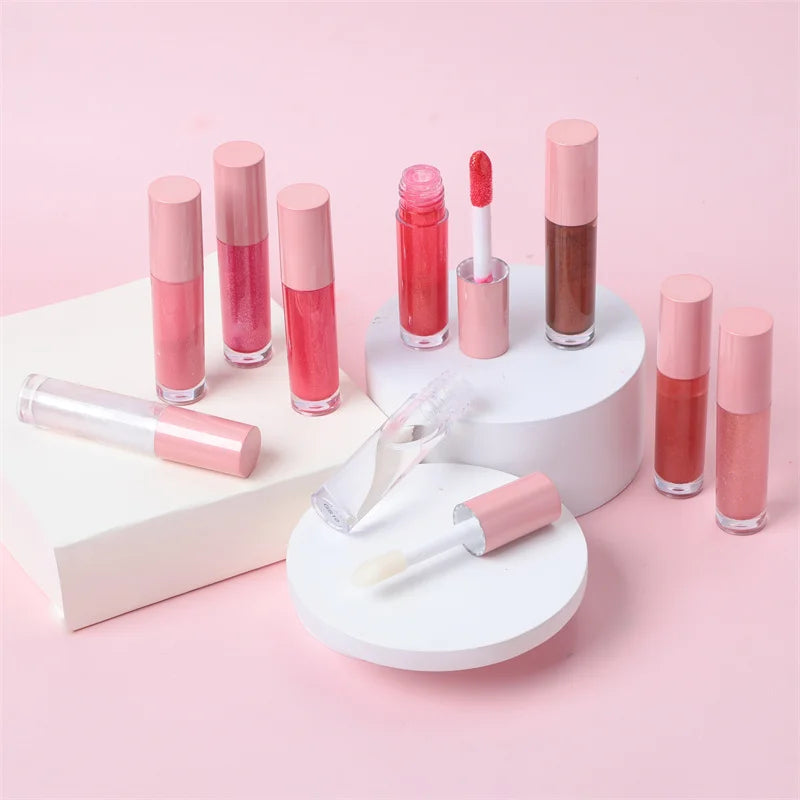 MOQ 50 Pieces Wholesale Brown Lipgloss Custom Logo Glitter Nude Lip Gloss Tubes Accepted for Small Orders