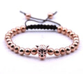 Newest Men Stainless Steel Leopard Head Beaded Bracelet Roman Knight Warrior Spartan Bracelet Men Jewelry 6mm Crystal Adjustable