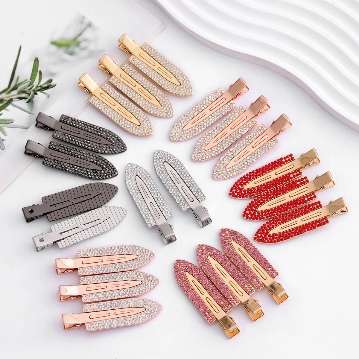 Women Girls Sparkle Hairgrip Crystal Rhinestone Hairclips Duckbill Flat Metal Seamless Hair Clip No Crease No Bend Hair Clips