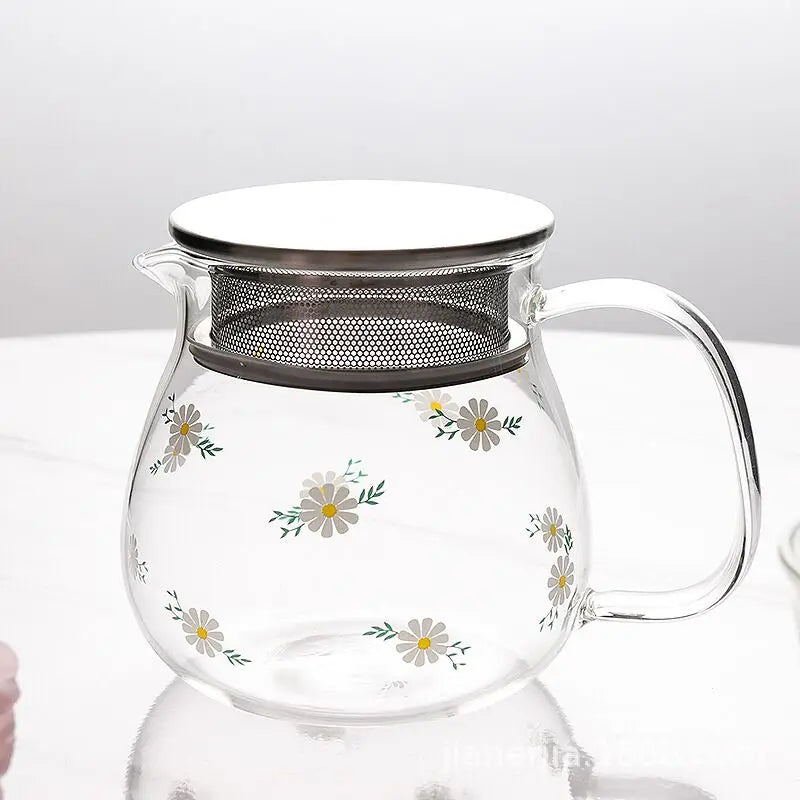 Customized 15oz Microware Oven Stainless Steel Strainer Glass Teapot Wholesale With Handle