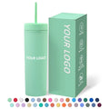 Wholesale Customized Matte Painted Double Wall 16oz  Acrylic Plastic Skinny Tumbler With Lid and Straw