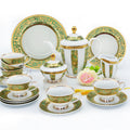 Karosa 24pcs Embossed Gold Green Color Porcelain Luxury Style Bone China Coffee Tea Cup Set for Afternoon Tea