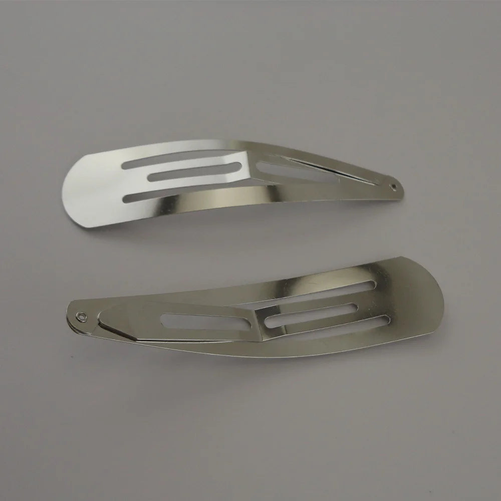 10cm Silver No Hole Jumbo Snap Hair Clips Large Tear Drop Metal Snap Clips for Women Lead Free Nickle Free