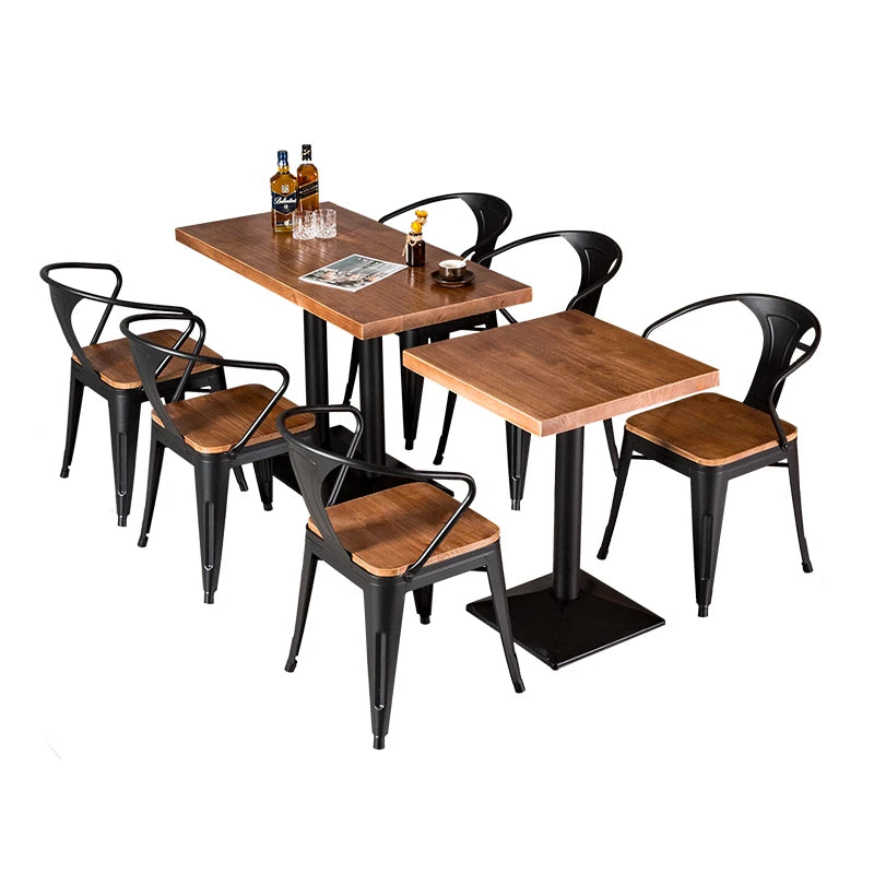 Dining Table Modern Wood Restaurant Furniture Industrial Style Iron Stackable Vintage Bistro Tables and Chairs Sets