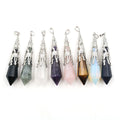 Retro Silver Plated Copper Pattern Stone Pendulum Crystal Natural Stone Charms Divination Hypnosis Healing Soul Witchcraft