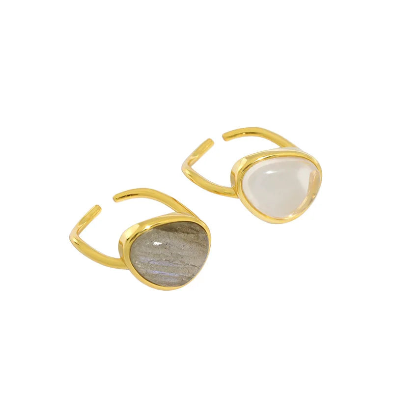 Open Adjustable Jewelry 18K Gold Plated S925 Sterling Silver Moon Stone Trendy Rings for Women