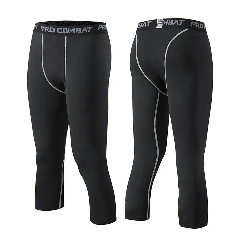 Men's 3/4 Cropped Pants Sports Gym Running Leggings Male Jogging Elastic Compressions Sweatpants Football Basketball Trousers