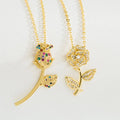 Fashion Luxury Jewelry  Valentine's Day Gifts  18k Gold Plated Rose Flower Pendant with Diamond Necklace for Women