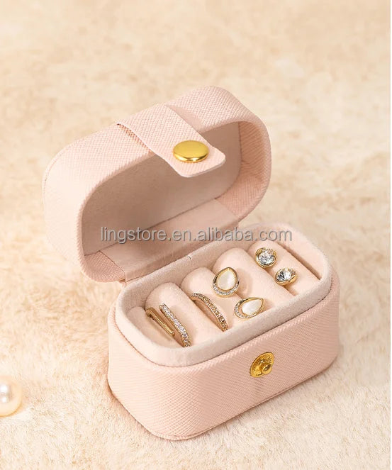 Mini Portable PU Leather Jewelry Case with Button Cute Organizer for Earrings Bracelets Rings Gift Storage Boxes