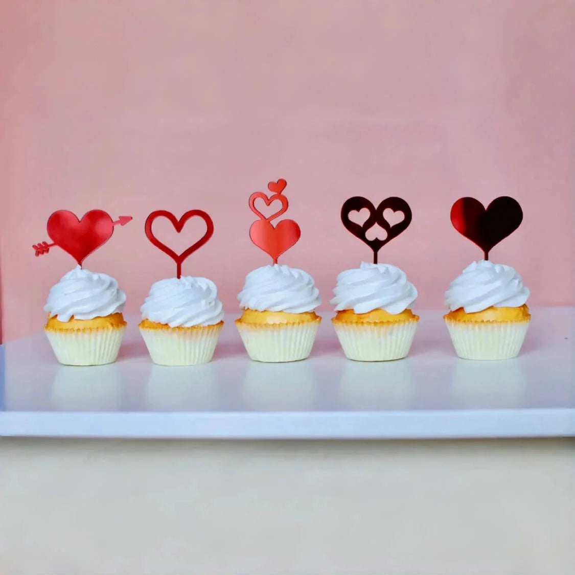 Valentine's Day Mirror Red Acrylic Love Cupcake Topper Set Cake Decorating Party Supplies