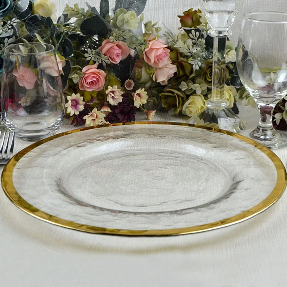 Charger for Dinner Plates Custom Color 13 Inch Gold Rim Heavy Wedding Table Charger for Christmas Rental