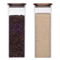 Square Black Acacia 1000ml 2000ml 3000ml Stackable Coffee Pasta Airtight Food Storage Container Glass Pantry Jar with Wooden Lid