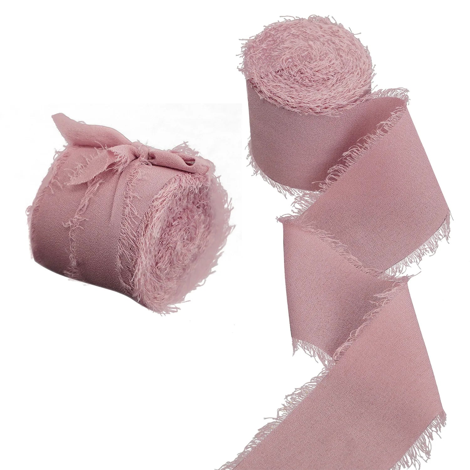 Wholesale Handmade Rough Edge Chiffon Handmade Frayed Raw Silk Polyester Ribbon With Frayed Edge