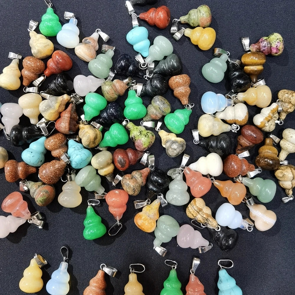 Yiwu Wholesale Chinese Style Jade Gourd Pendants Multicolored Natural Gem Lucky Stone Pendant for Necklace DIY Accessories