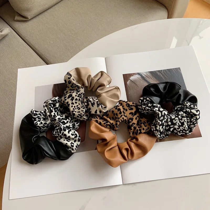Printing Animal Hair Band Ropes Chic  Cows Leopard Pattern Hair Scrunchies