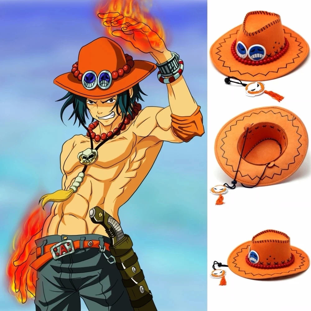 One Piece Luffy Boxer Ace Anime Cosplay Cowboy Pirates Festival Hats Birthday Party Caps Large Fedora Hats Men Wholesale