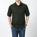 Men's Spring Outdoor Casual Shirts Knitted Turn-Down Collar Button Tops Zipper Pocket Sustainable Anti-Pilling Weaving Method