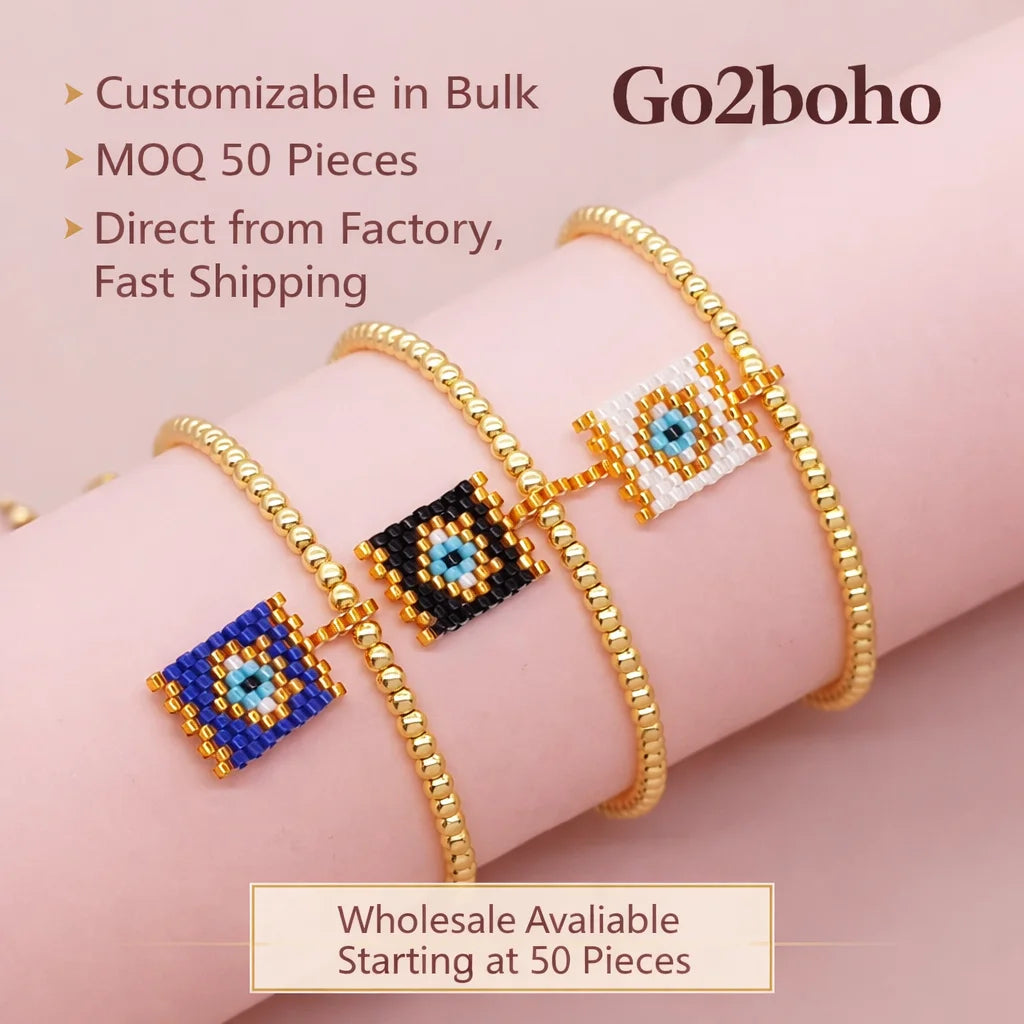 Go2boho Handmade 18K Gold Plated Beads Friendship Bracelet Miyuki Delica Evil Eyes Charm for Women Bohemia for Girlfriend Gift