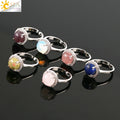 CSJA Trendy Jewelry Luxury Zircon Ring Natural Stone Round Cabochon Turquoise Rose Quartz Crystal Rings for Women Teen Girl H263