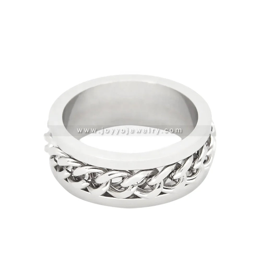 Stainless Steel Simple Link Ring Fashion Silver Gold Plated Titanium Stainless Steel Chain Spinner Ring Men Jewelry