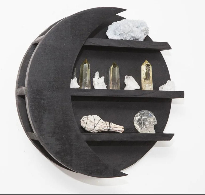 Wall Mounted Display Natural Wooden Crescent Half Moon Shelf for Crystal