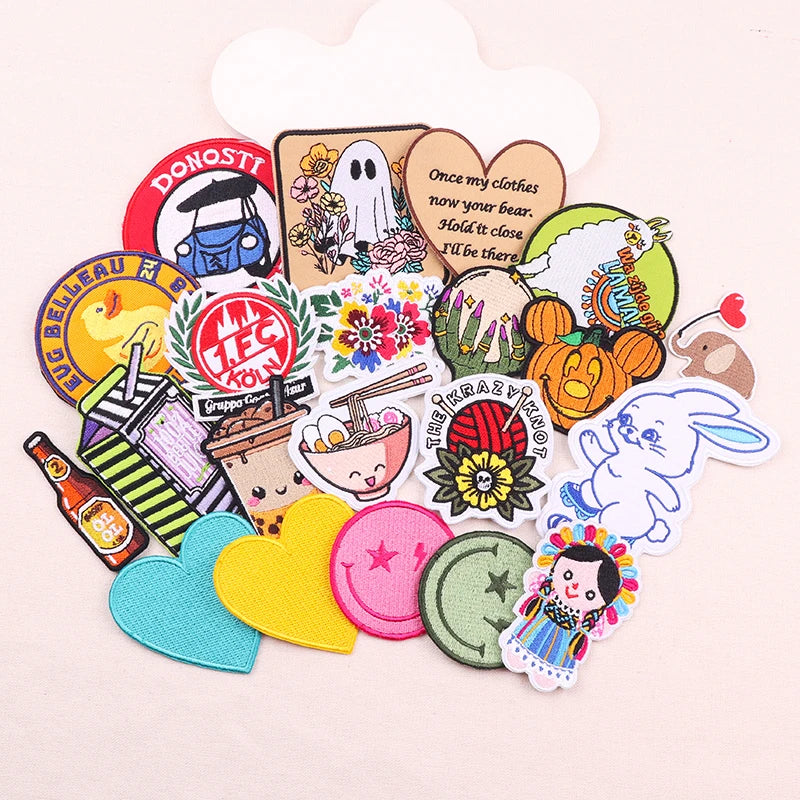 Wholesale Cute Fun Letter Embroidery Patches Custom Design logo Embroidered Fabric Patches for Clothing Hat Bags