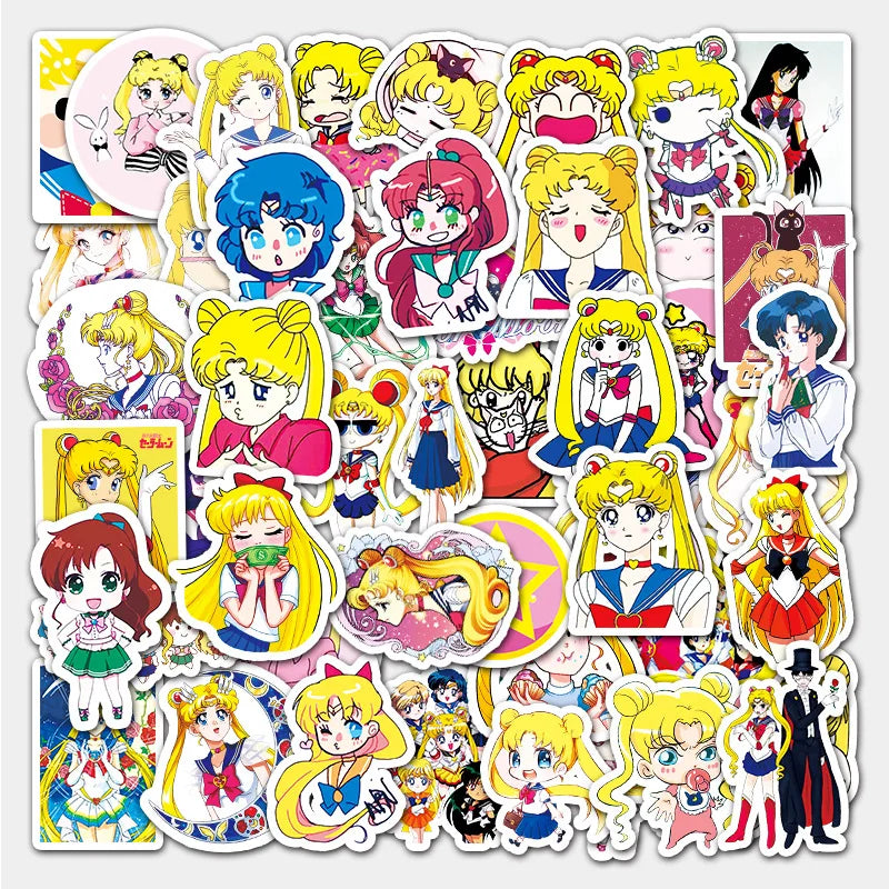 51Pcs Cute Sailor Moon Cartoon Girl Graffiti Stickers for Refrigerator Bottle Japanese Anime Girl Sticker