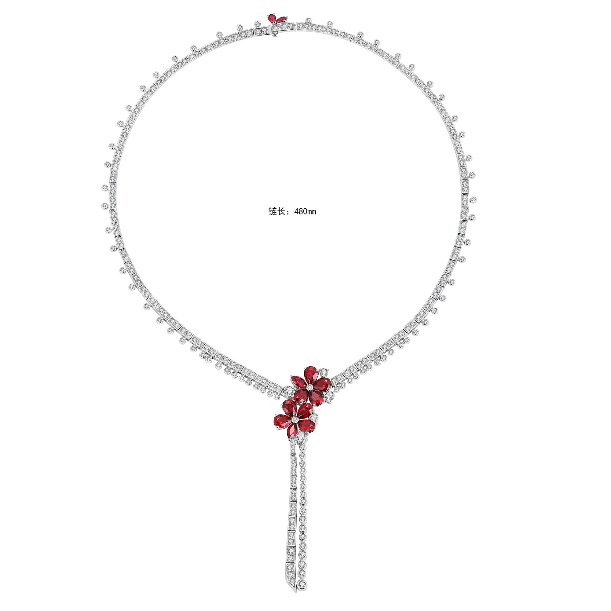 Dubai Luxury Long Tassel Flower Shape Chain 925 Silver Lab Grown Gemstone RUBY Necklace for Women Trendy Accessories