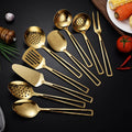 Royal Gold Buffet Serving Set Stainless Steel Hollow Handle Laser Floral Kitchen Cooking Utensils Utensilios De Cocina