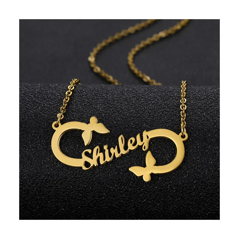 Stainless Steel Personalization Custom Name Two Heart With Heart Shape Two Name Necklace Couple Gift
