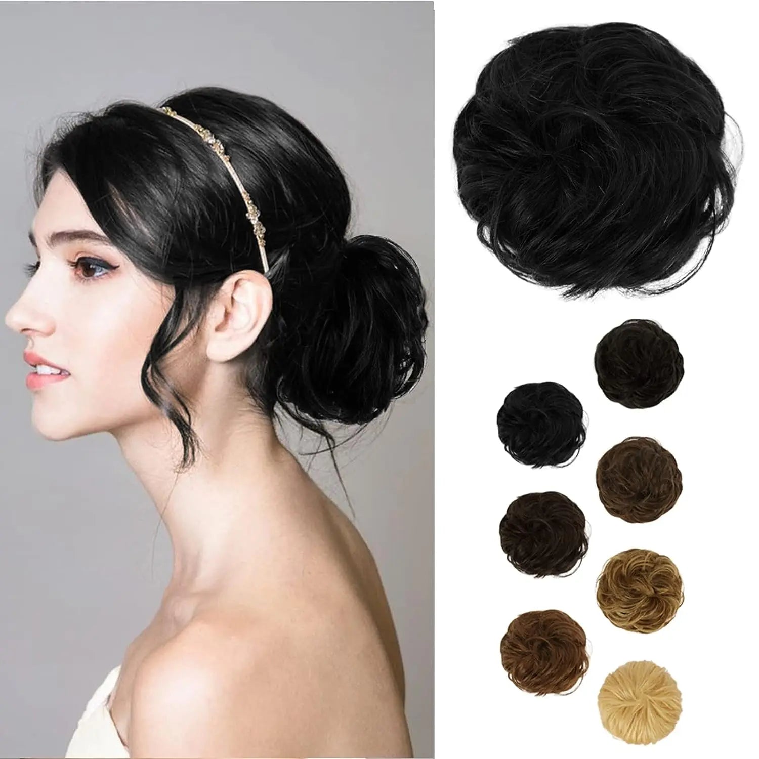 Wholesale Curly Wavy Elastic Band 100% Human Hair Chignon Messy Buns Updo Hair Piece