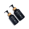 200ml High Quality Oblique Shoulder Matte Black Plastic Bamboo Pump Empty Shampoo Pet Bottle